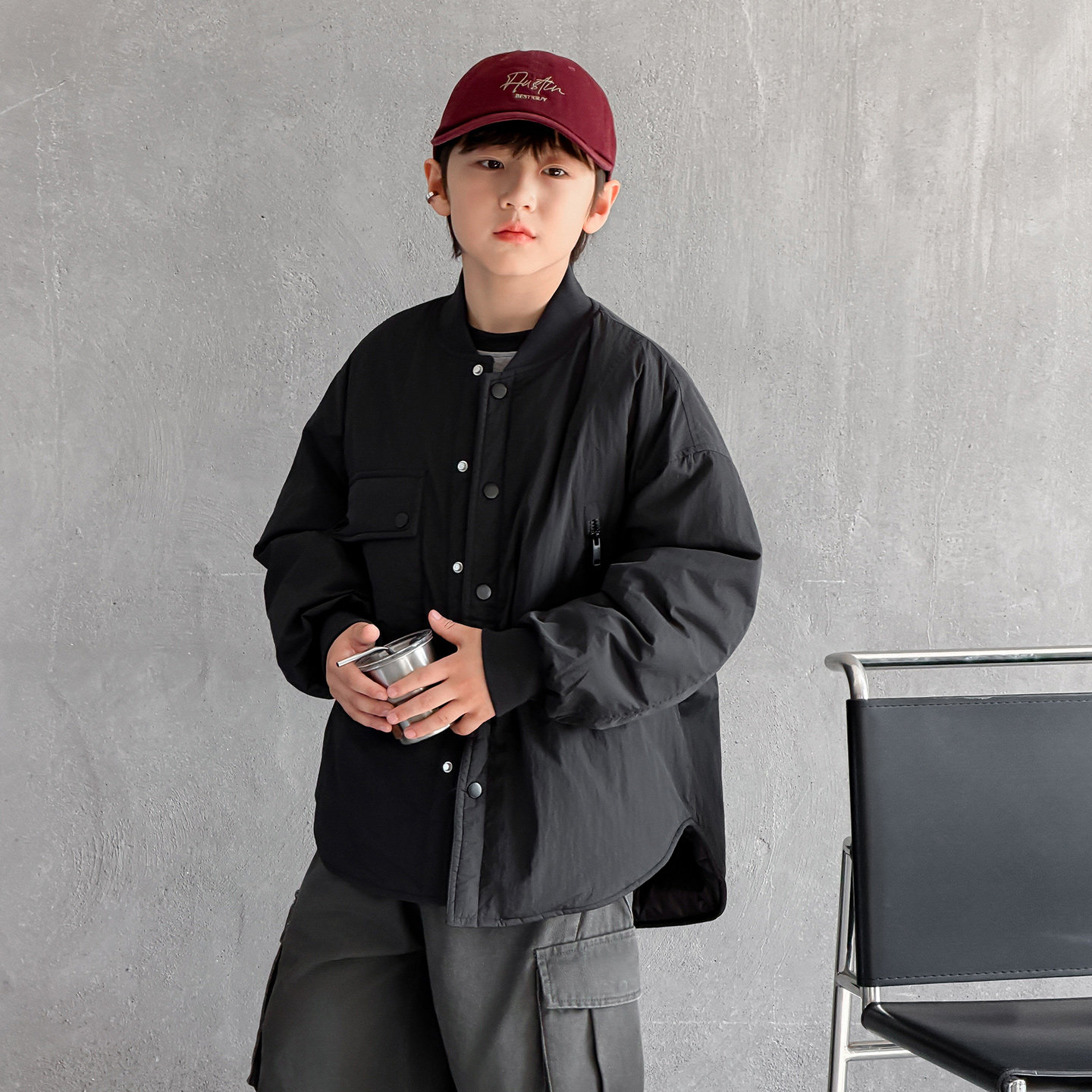 夹棉秋冬圆领男童薄款棉服韩版潮