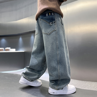 男童韩版牛仔裤春秋款2023新款潮中大童宽松长裤儿童装休闲裤春装