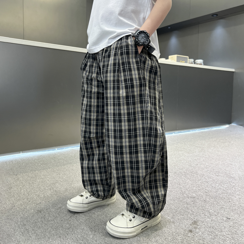 男童夏季格子休闲九分裤薄款2025新款洋气儿童夏款防蚊裤男孩裤子