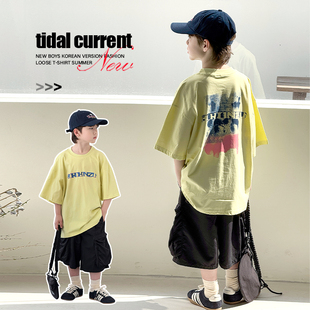 男童夏装纯棉短袖套装2026新款潮中大童夏季T恤短裤两件套儿童装