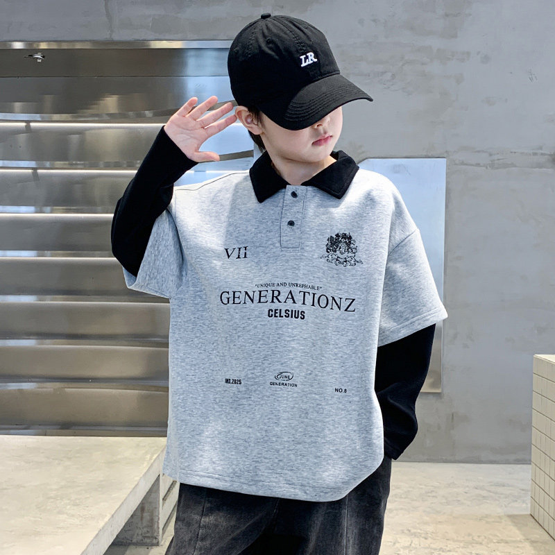 男童假两件卫衣春秋款2026新款痞帅儿童春装打底衫中大童春季衣服