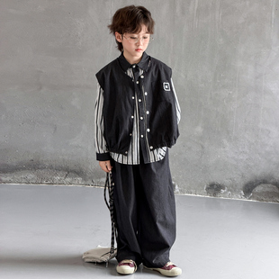 男童衬衫马甲三件套春秋款2026新款痞帅中大童春季儿童男孩套装潮