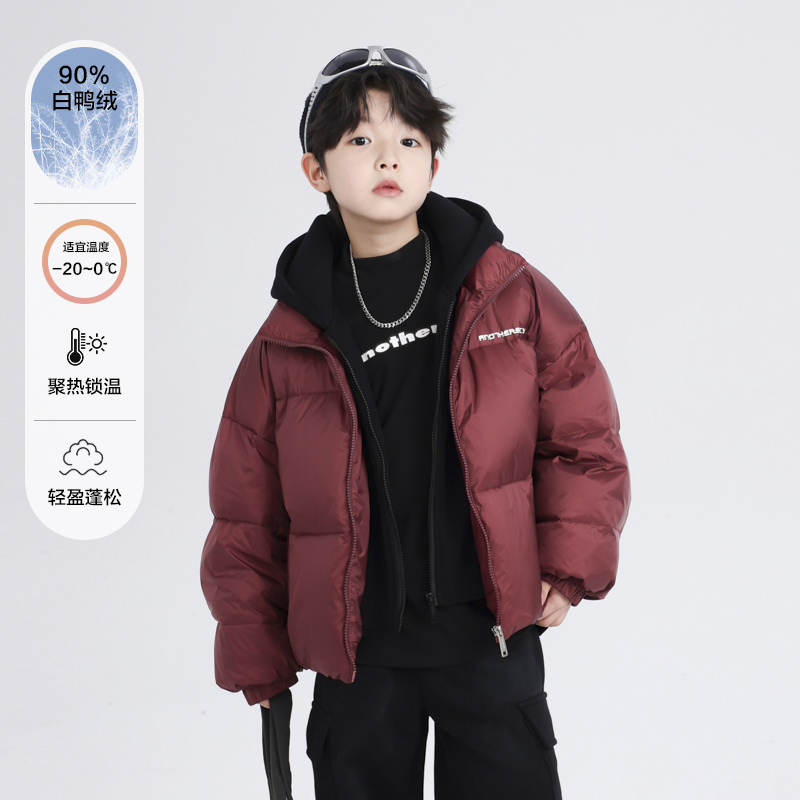 短款加厚男童假两件羽绒服白鸭绒