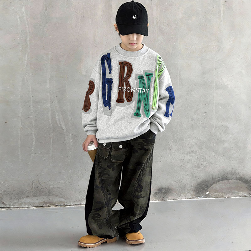 男童圆领卫衣春秋款2026新款洋气中大童春季内搭儿童男孩打底衫潮