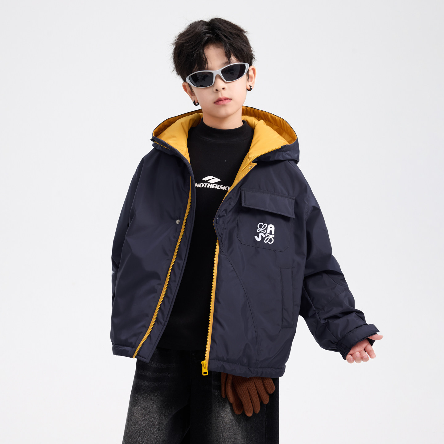 男童加厚冬季连帽夹棉冲锋衣棉服