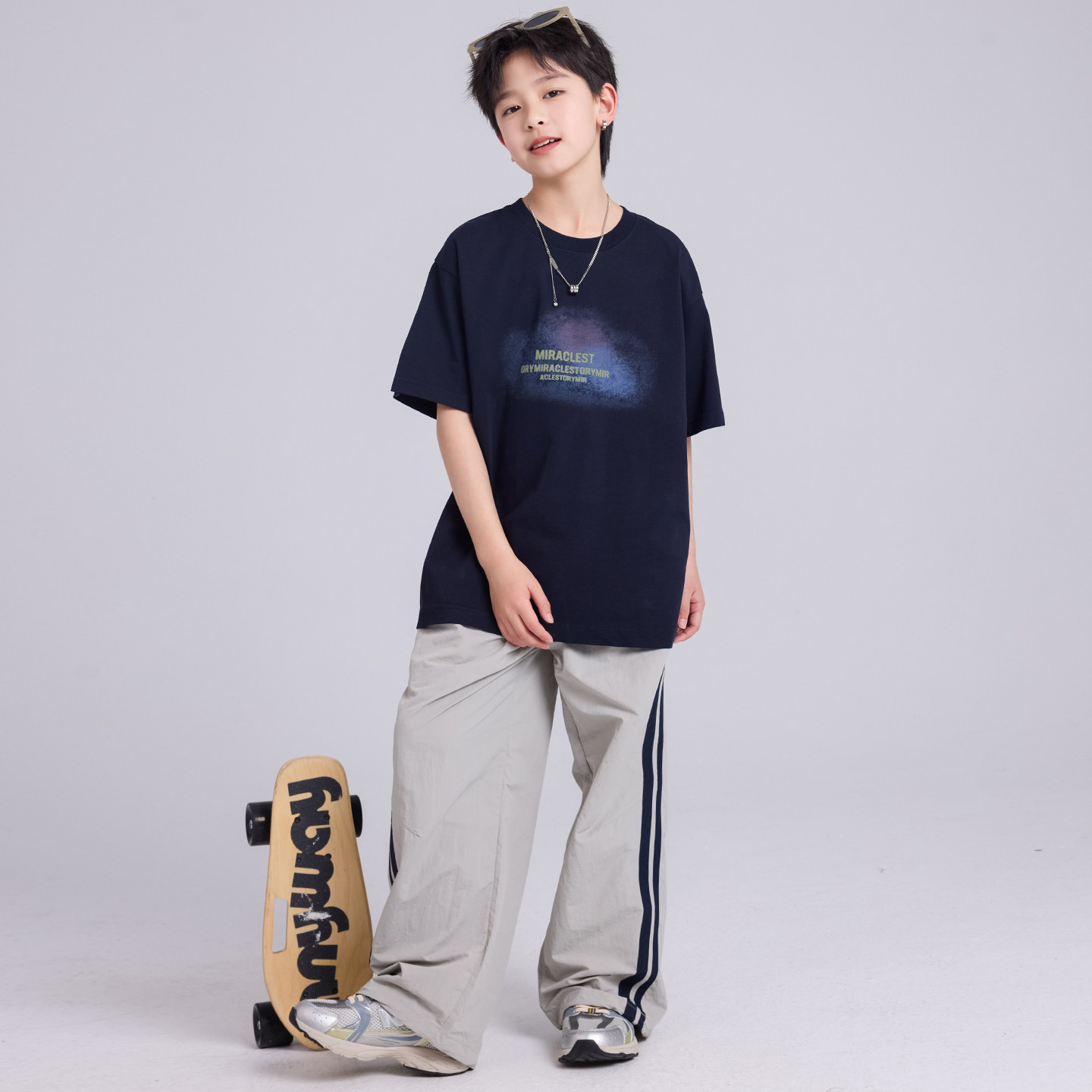 休闲棉两件夏季字母印花套装宽松
