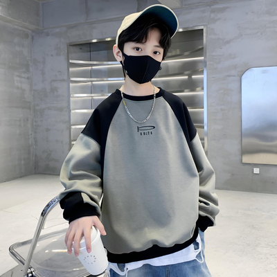 秋冬男童棉混韩版拼色卫衣拼接