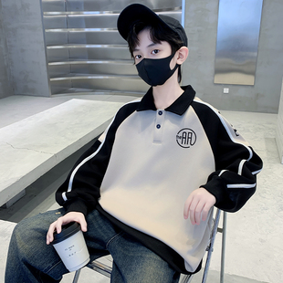 男童加绒卫衣秋冬款2025新款儿童冬季加厚POLO衫中大童男孩上衣潮