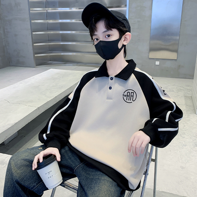 冬秋男童棉混纺加绒卫衣一体绒潮