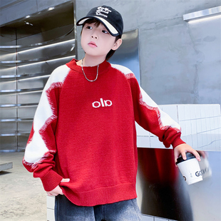 男童红色毛衣秋冬2026新款中大童冬装儿童加厚针织衫男孩打底上衣