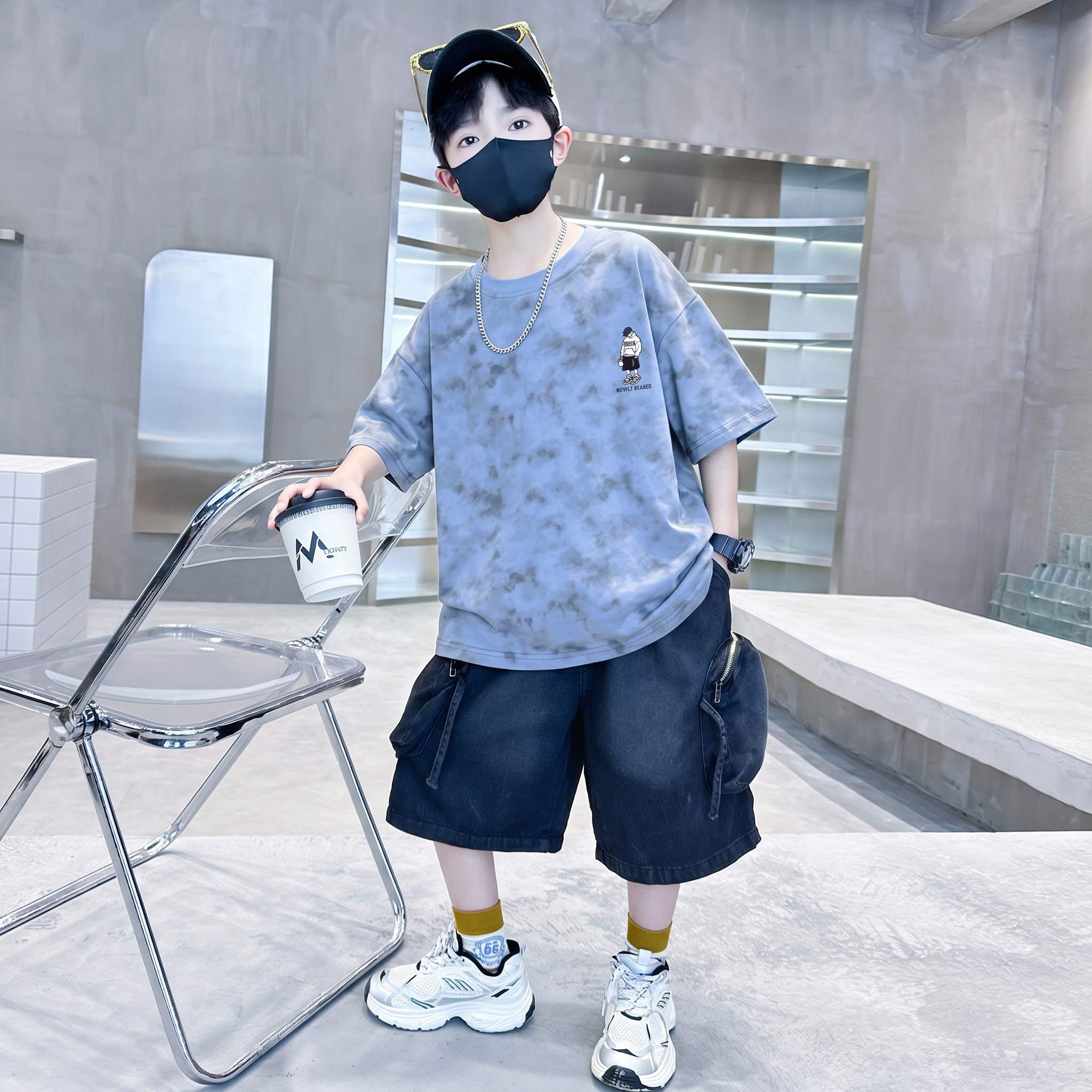 休闲棉混两件夏季印花套装洋气潮