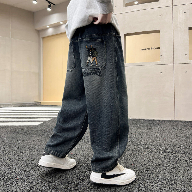 男童牛仔裤春春款2026新款中大童春季裤子男孩春装直筒裤潮牌长裤