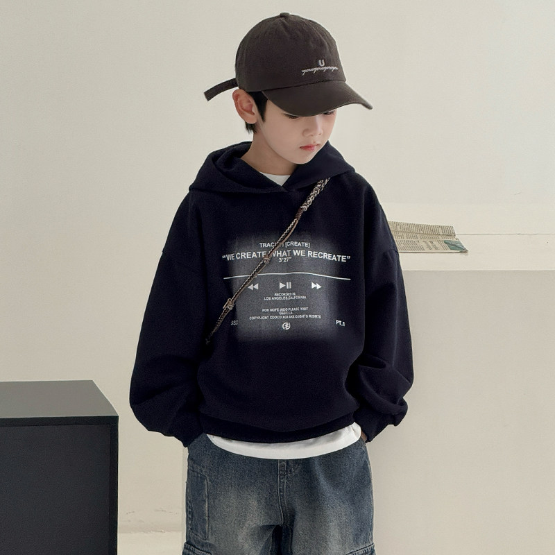 男童连帽卫衣春秋款2026新款潮中大童韩版春季上衣儿童打底衫春装