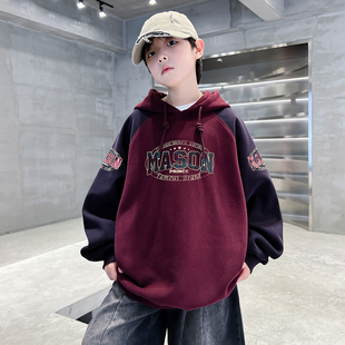 男童加绒连帽卫衣秋冬季2025新款潮中大童加厚一体绒帽衫男孩冬装