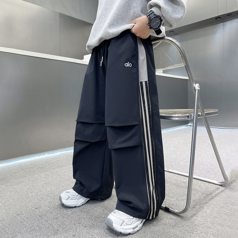 长裤聚酯纤维休闲裤拉条裤子宽松