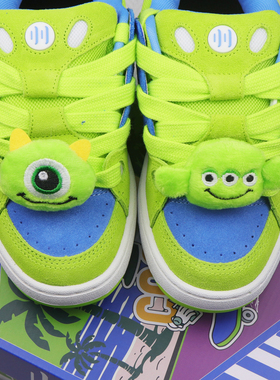卡通毛绒绿色独眼仔鞋带扣配饰 适配顽刻三眼仔diy恐龙鞋带饰品