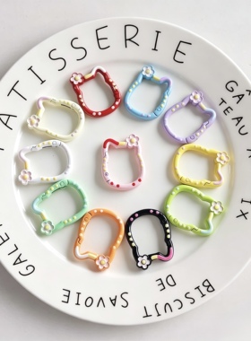 带花猫咪手绘弹簧扣 新款开口环钥匙扣圈环diy包包挂件钥匙扣配件
