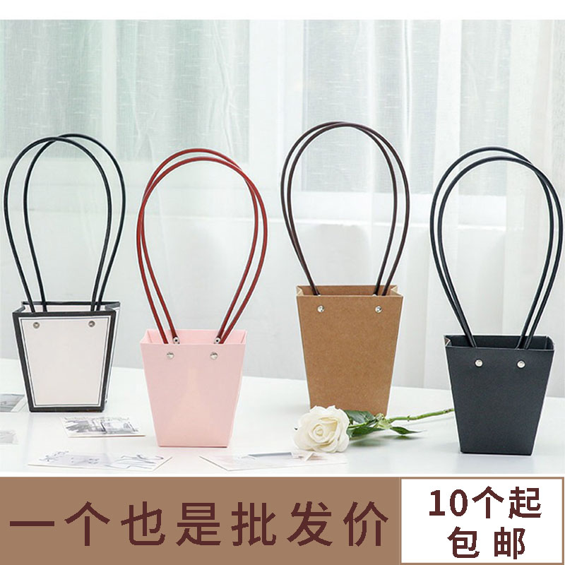 牛皮纸鲜花手提盒教师节礼物礼盒花艺插花纸盒长方形花束包装纸袋