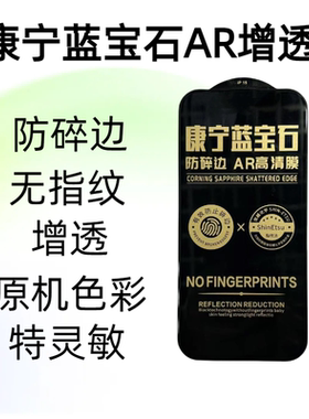 高端无指纹防碎边适用苹果16Pro手机膜AR增透膜防紫外线iPhone14Pro防摔玻璃膜13防尘精装膜14