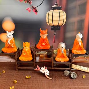 禅意摆件五仙桌面堂口车载招财供奉装饰狐狸刺猬老鼠蛇吉祥物