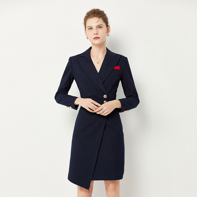 秋季新款职业装修身高端设计感韩版时尚长袖连衣裙商务接待正装