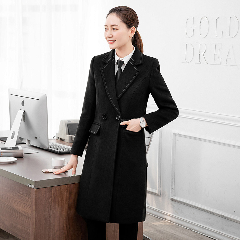 冬季新款职业女装显瘦时尚气质夹棉保暖加厚毛呢大衣售楼部工作服