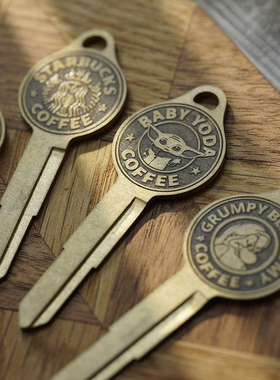 Luckey复古纯铜一体摩托车钥匙胚《恶搞星BK系列》