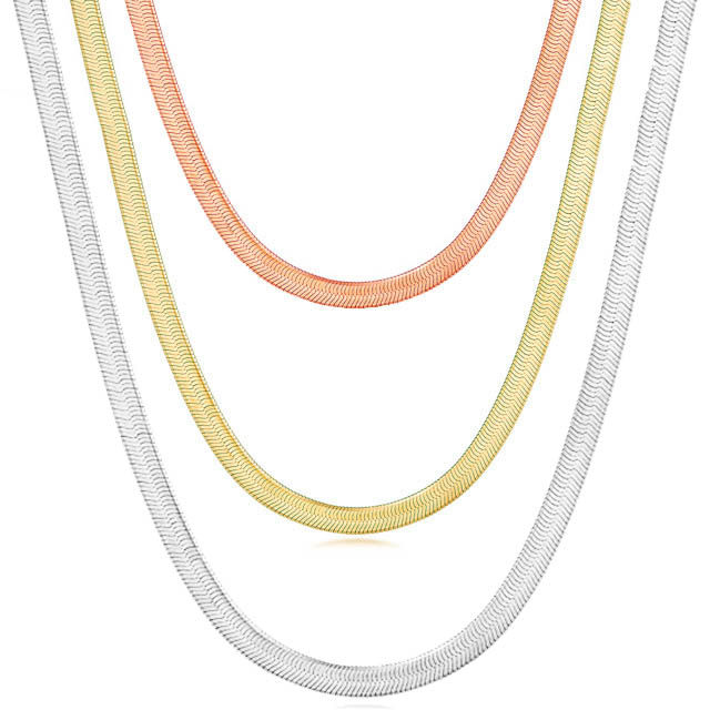 18K金项链女扁蛇骨链叠戴通勤Au750黄金INS刻字玫瑰金锁骨链正品