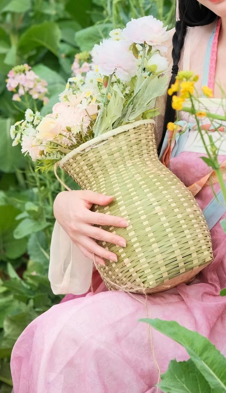 竹编小背篓采茶竹篓茶叶篓鱼娄旅游汉服古风拍照道具摘茶叶篓斜挎