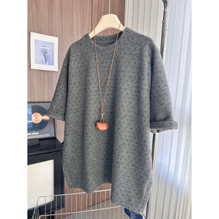 上衣磨毛T恤女灰色波点打底衫 春秋季 半袖 宽松大版 女士体恤韩 短袖