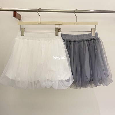 istyle韩国春季甜美芭蕾风网纱蓬蓬半身裙松紧腰显瘦气质花苞短裙