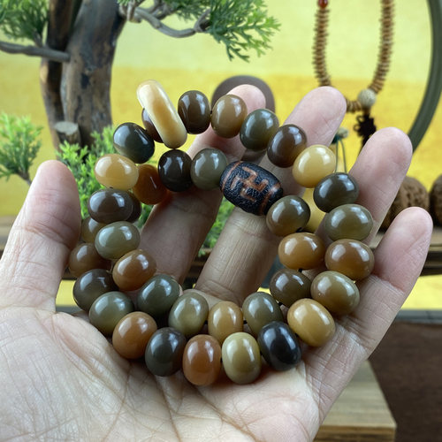 敦煌菩提手串男女绕指柔原生态顺白高密桶珠手链两圈大规格13MM