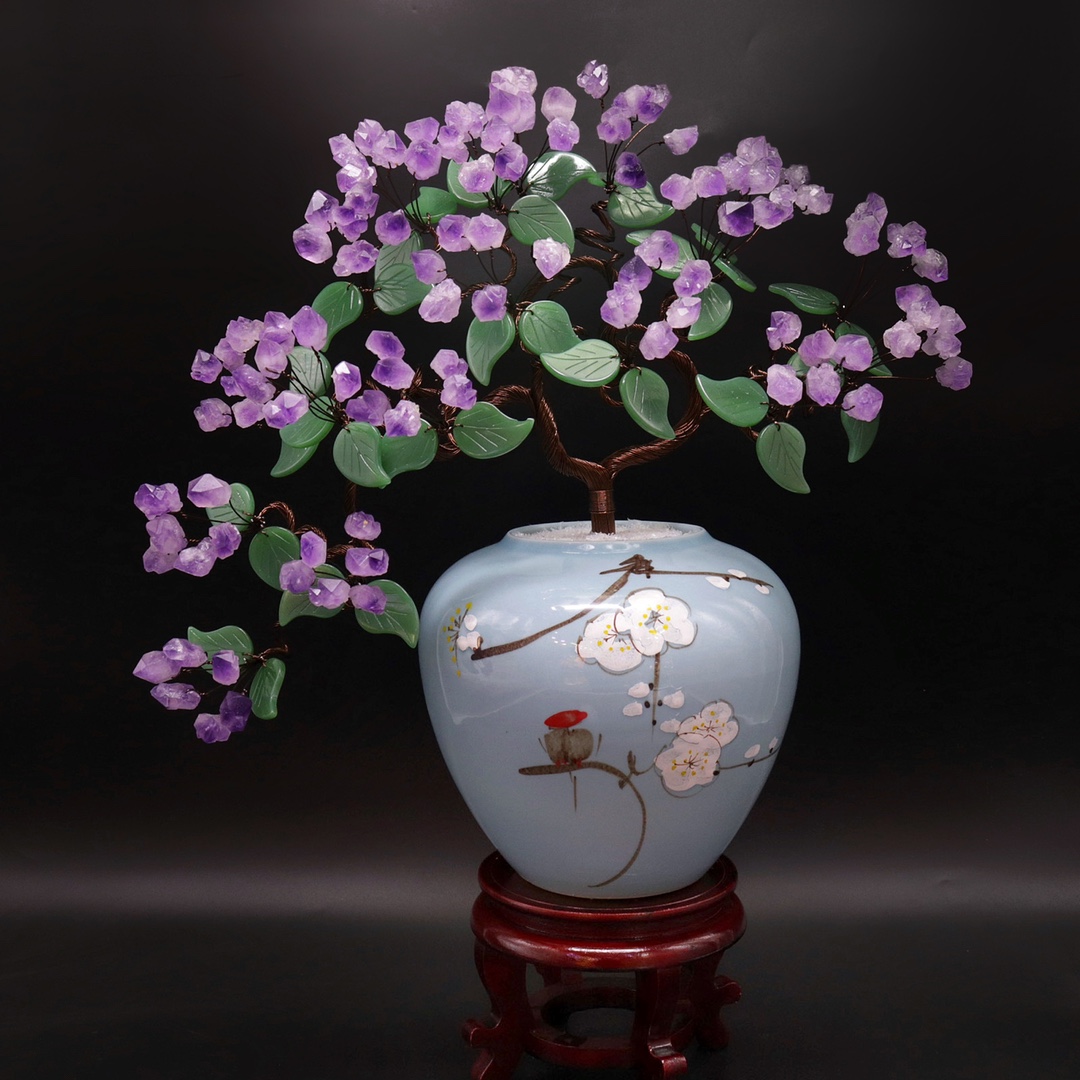 原矿紫水晶硕果累累迎客松摆件！花开富贵！紫气东来！
