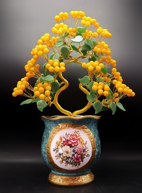 《金枝玉叶》摇钱树摆件，天然水晶黄玉髓招财树摆件