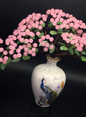 鸟语花香粉果迎客松招财树（果实料子加厚）摆件 孔雀开屏！