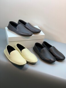 2025早春新款 女鞋 奶奶鞋 进口小牛皮极简风真皮白色手缝圆头乐福鞋