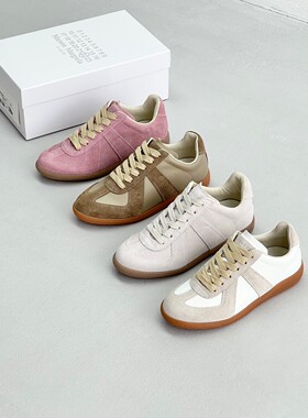 2024年春夏季新款圆头头层牛皮平跟小白鞋深口休闲鞋阿甘鞋德训鞋