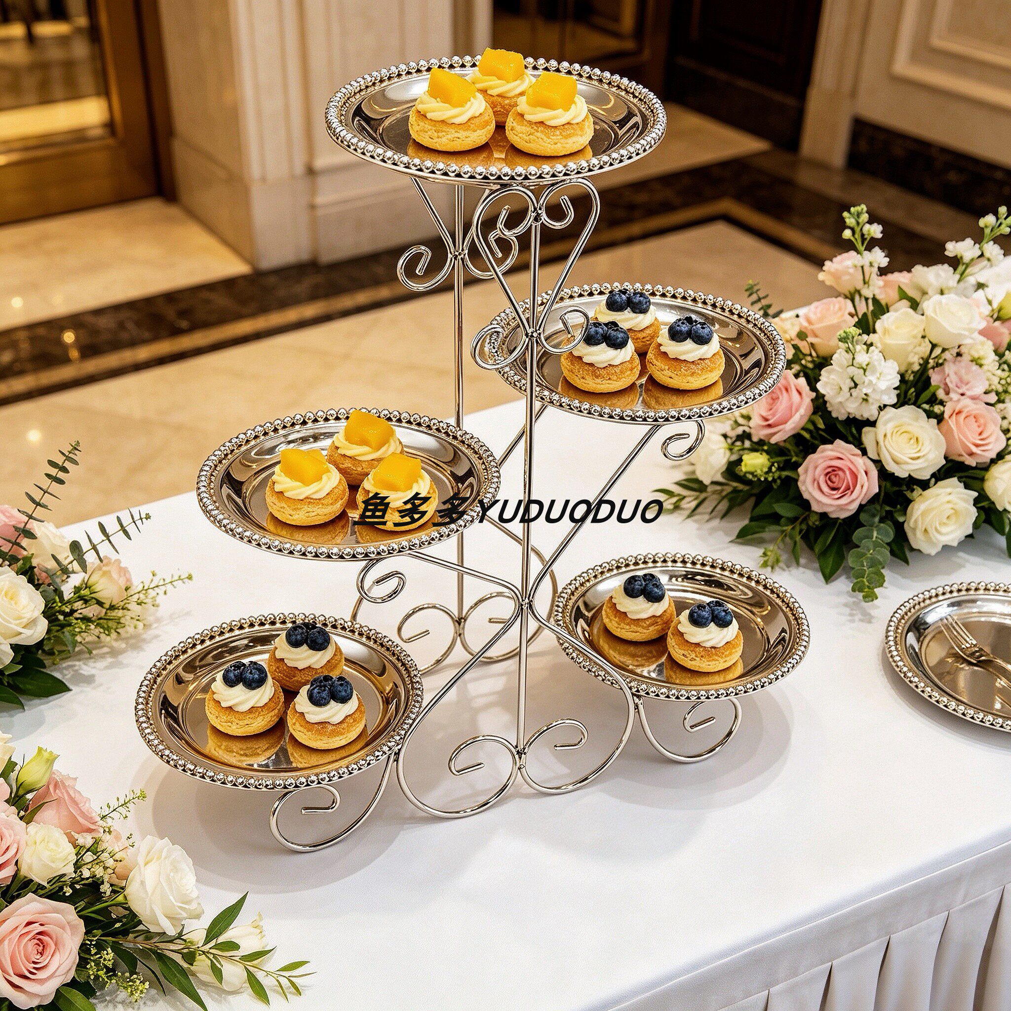 欧式复古银色多层点心架婚礼派对甜品台酒店自助餐金属西点蛋糕架