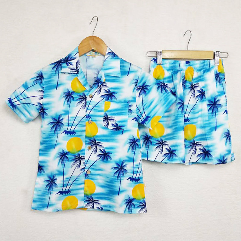 儿童夏季男童童装短袖沙滩服海南旅游衣服三亚椰子树服饰