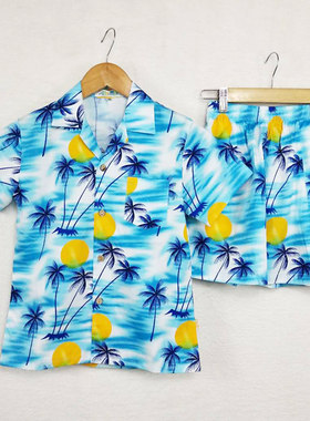 儿童夏季男童童装短袖沙滩服海南旅游衣服三亚椰子树服饰