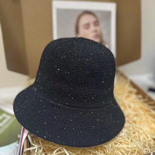 [SJ]手工出游和纸帽子女士夏韩版沙滩盆帽亮片遮阳帽可折叠渔夫帽