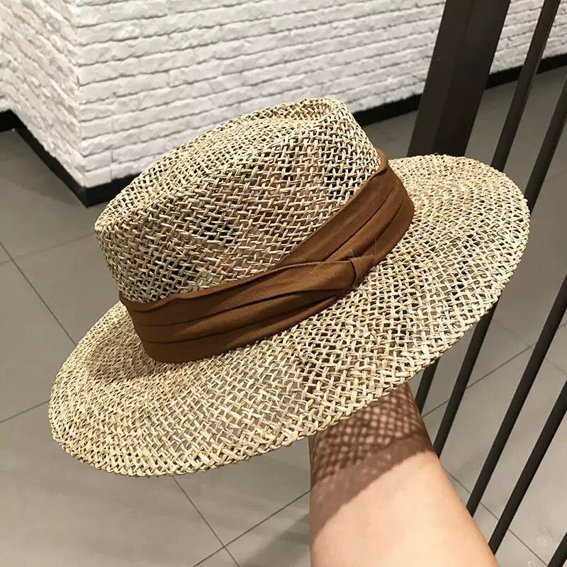 【言选好物】 法式草编平顶帽女春夏防晒宽檐显脸小度假遮阳帽