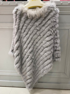 新款皮草兔毛编织三角针织披肩纯手工百搭兔毛套头斗篷包邮女春秋