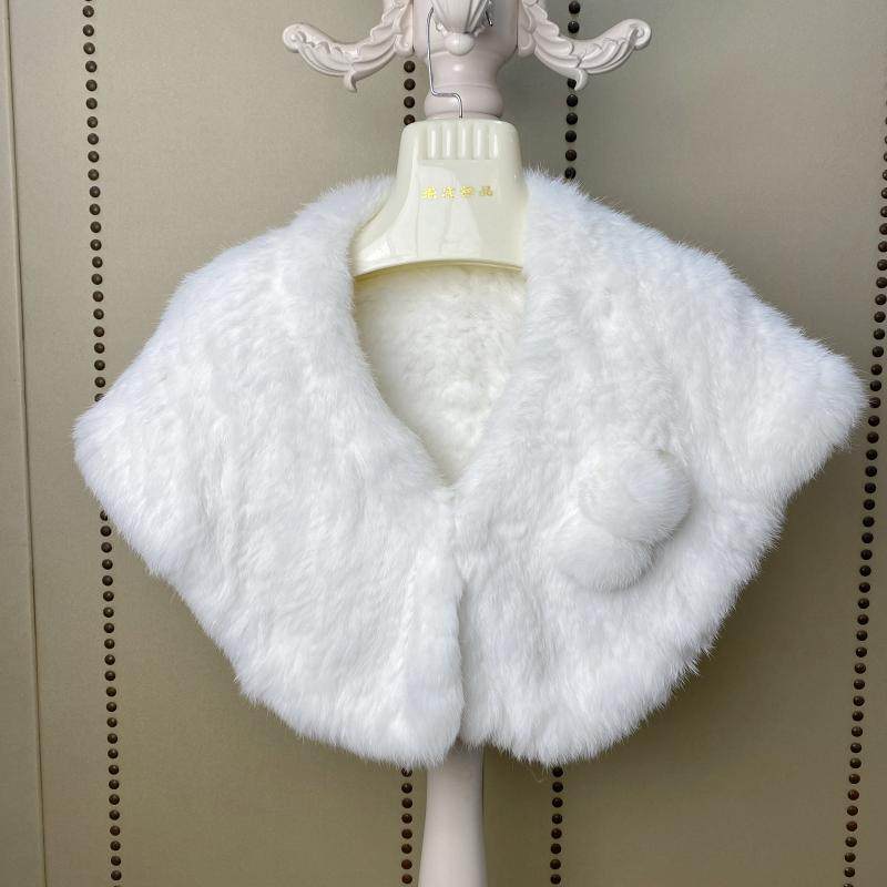 新娘礼服披肩时尚皮草披肩纯手工双面编织兔毛披肩毛茸茸日系白色