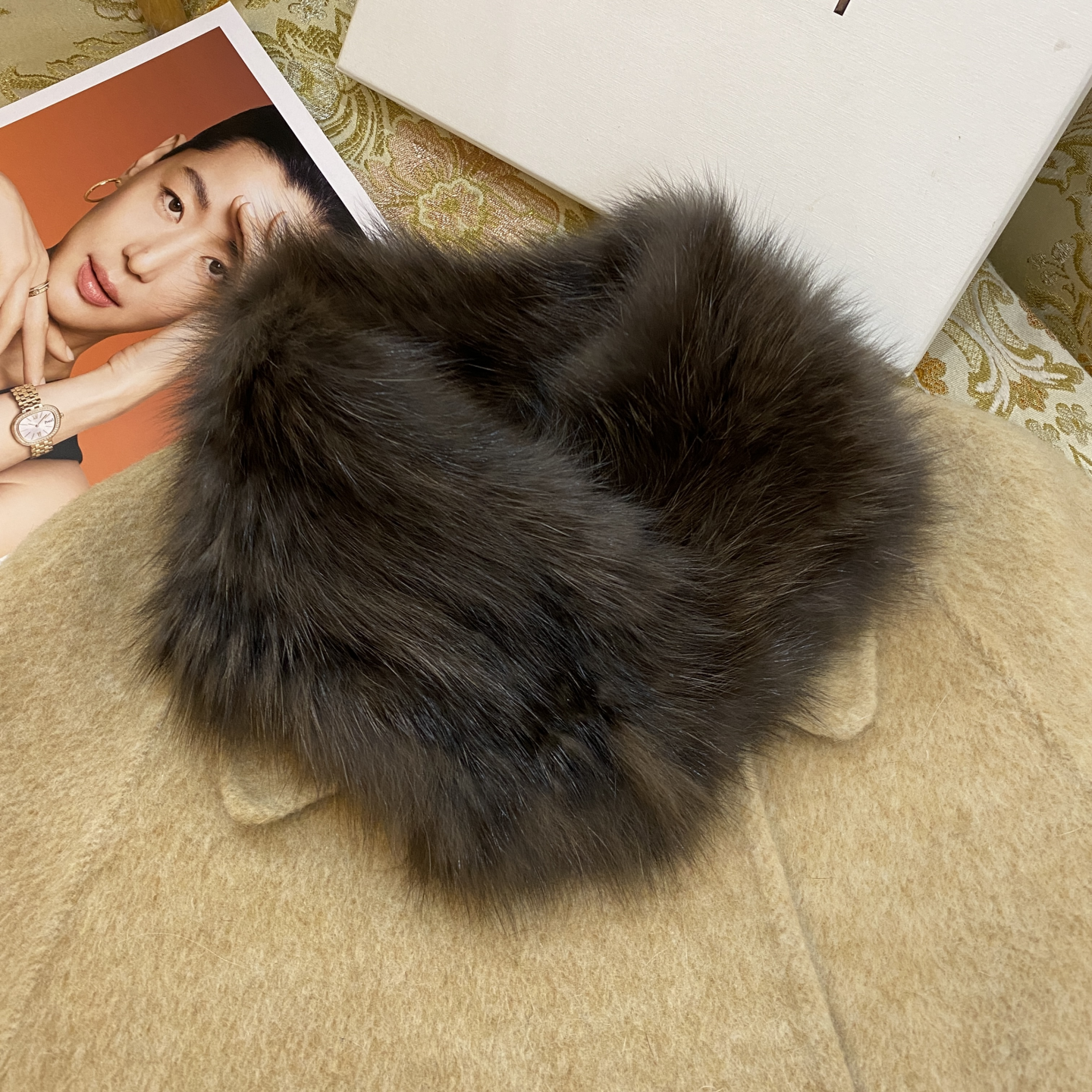 艾诺克皮草紫貂毛围巾冬季保暖女