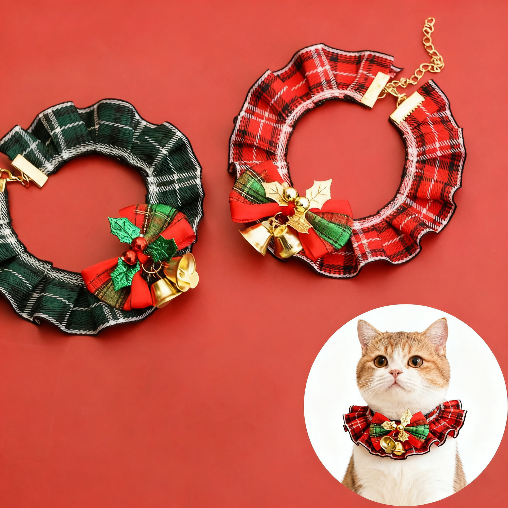 特价宠物圣诞节日卡通项圈蕾丝蝴蝶结猫咪狗狗项链红色可爱装饰品