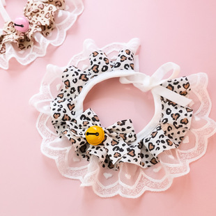 宠物项圈小猫猫咪狗狗饰品蕾丝豹纹蝴蝶结铃铛口水巾夏天透气拍照