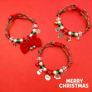 宠物圣诞节日卡通项圈猫咪狗狗项链红色可爱装 饰品串珠铃铛蝴蝶结