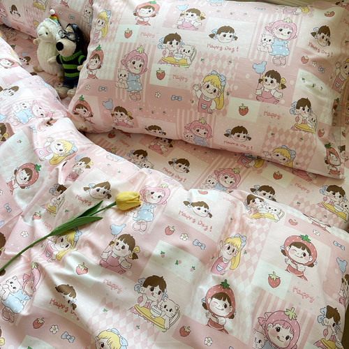 粉色女孩全棉床单被套单件纯棉枕套床笠被罩可搭套件卡通支持定制