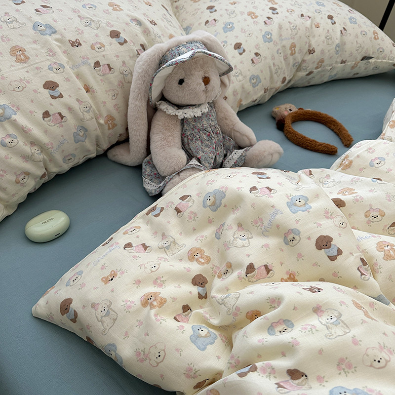 奶fufu全棉有氧双层纱单件床品集合宿舍单人纯棉床单被套床笠枕套,床上用品,床单,淘宝优惠券,粉丝福利购,淘宝优惠卷